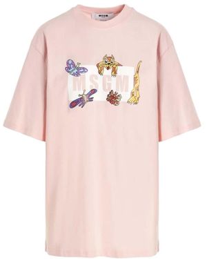 MSGM Logo-Print Short-Sleeve T-Shirt - Pink