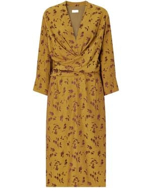 Dries Van Noten Floral-Jacquard Satin Midi Dress - Yellow