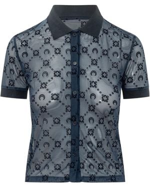 Marine Serre Embellished Shirt Collar Polo - Blue
