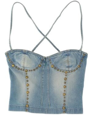 Blumarine Stud-Embellished Denim Corset Top - Blue
