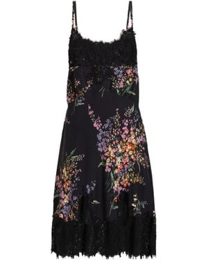 Dolce & Gabbana Short Dress Silk Blend Floral Lace Belt - Black