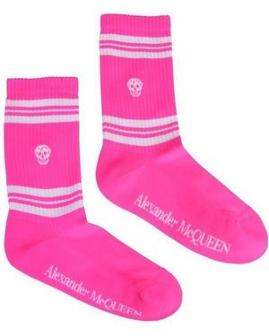 McQueen Striped Skull Socks - Pink