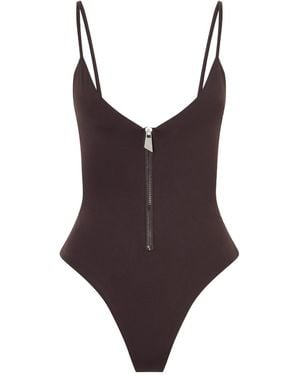 The Attico Half-Zip One-Piece Swimsuit - Brown