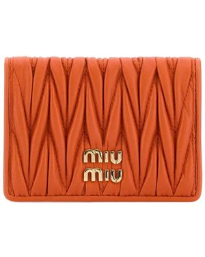 Miu Miu Logo-Lettering Matelassé Cardholder - Orange