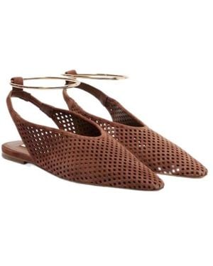 Jil Sander Perforated Suede Slingback Flats - Brown