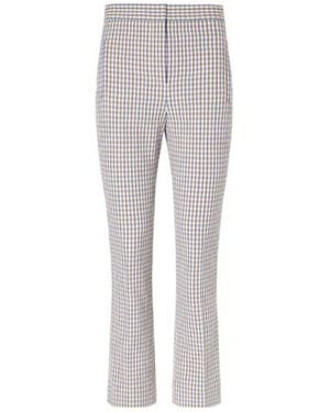 Veronica Beard Checked Cotton-Seersucker Skinny Pants - Gray