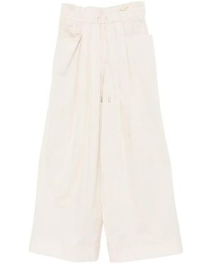 Pt Pantaloni Rose Drawstring Wide-Leg Trousers - White