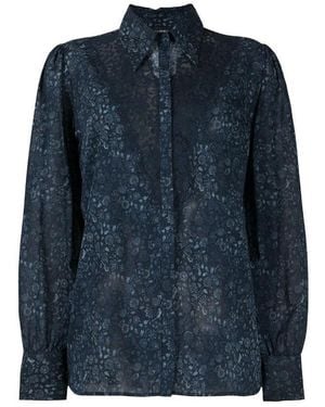 La Perla Lace-Trimmed Semi-Sheer Top - Blue