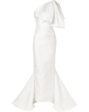 Solace London Priya One-Shoulder Gathered Satin-Twill Gown - White