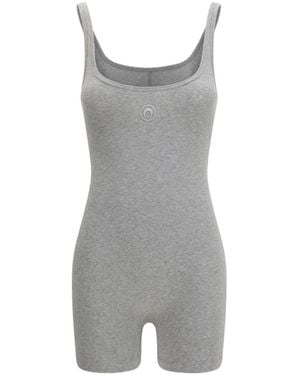 Marine Serre Moon Logo Ribbed Short Jumpsuit - Gray