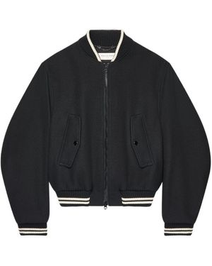 Dries Van Noten Striped Wool Bomber Jacket - Black