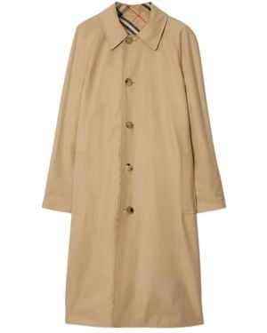 Burberry Singble Breasted Checked Trench Coat - Natural
