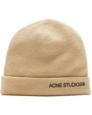 Acne Studios Logo Knitted Wool Hat - Natural