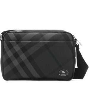 Burberry Checked Messenger Bag - Black