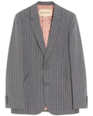 Valentino Pinstripe Single-Breasted Blazer - Grey