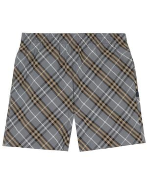 Burberry Checked Straight-Hem Swim Shorts - Grey