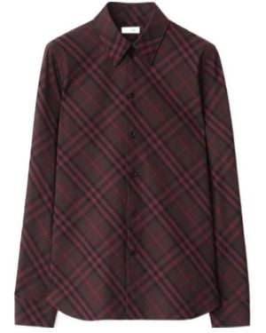 Burberry Slim Fit Check Cotton Shirt - Purple