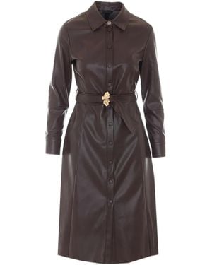 Liu Jo Belted Faux Leather Coat - Brown
