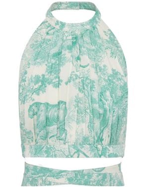 Dior Christian Allover Floral Printed Halterneck Top - Blue