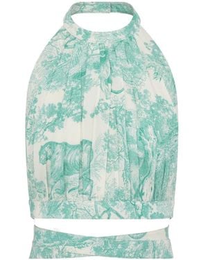 Dior Christian Allover Floral Printed Halterneck Top - Blue