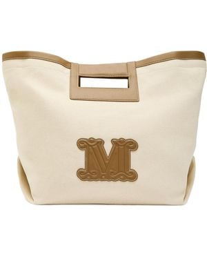 Max Mara Logo-Appliquéd Canvas Tote Bag - Natural