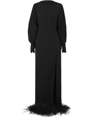 16Arlington Backless Feather-Trimmed Crepe Dress - Black