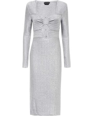 Tom Ford Cut-Out Ring Detail Knitted Midi Dress - Grey