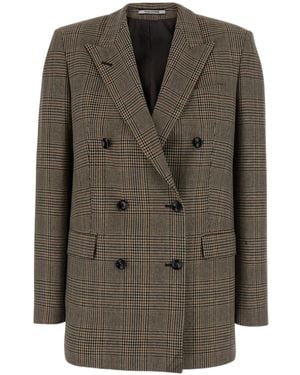Tagliatore Double-Breasted Plaid Jacket - Green