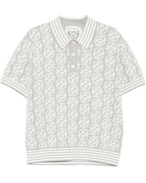 Drole de Monsieur Monogram-Knit Striped-Trim Polo Shirt - White