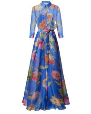 Carolina Herrera Floral Silk Organza Gown - Blue