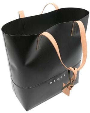 Marni Tribeca Logo Printed Tote Bag - Black