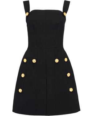 McQueen Button Embellished Square-Neck Slip Dress - Black