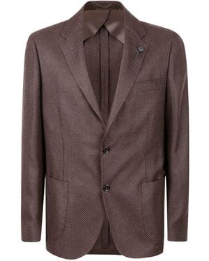 Lardini Panama-Textured Two-Button Blazer - Brown