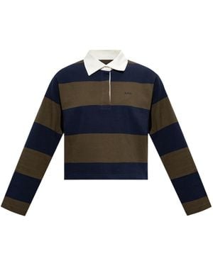 A.P.C. Striped Long Sleeve Knitted Polo Top - Blue