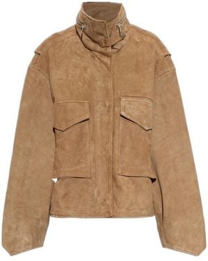 AllSaints Suede Stand Collar Cargo Jacket - Brown