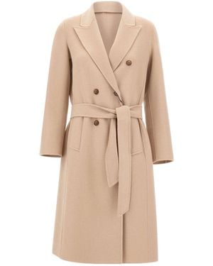 Marella Laghi Double-Breasted Belted Coat - Natural