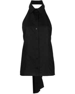 MSGM Open-Back Sleeveless Straight Hem Shirt - Black