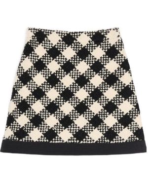 Valentino Damier Side Zipped Tweed Mini Skirt - Black