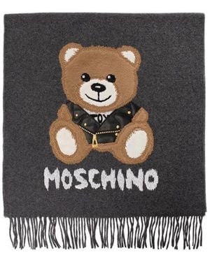 Moschino Brushed Logo-Print Fringed Scarf - Black