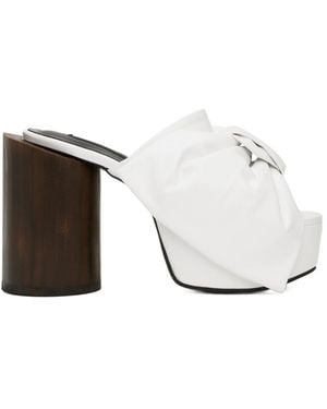 Pushbutton Ribbon Platform High-Heeled Sandals - White