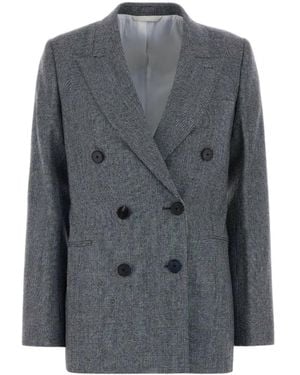 Givenchy Checked Double-Breasted Blazer - Gray