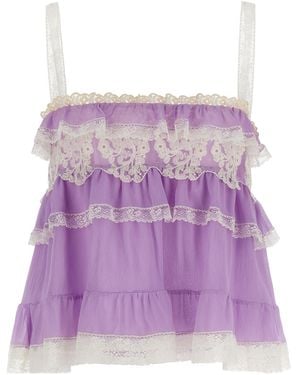Alberta Ferretti Lace Inserts Satin Top - Purple