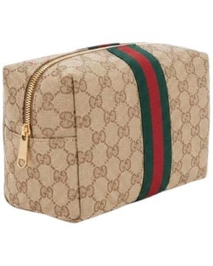 Gucci Gg Supreme Web-Stripe Make Up Bag - Natural