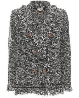 Elisabetta Franchi Fringed Double-Breasted Blazer - Grey