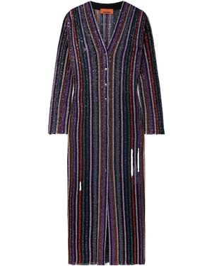 Missoni Sequin-Embellished Striped Crochet-Knit Cardigan - Blue