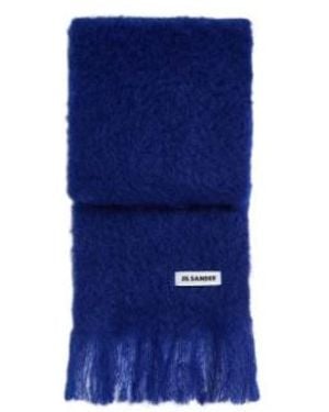 Jil Sander Fringed Logo Scarf - Blue