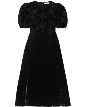 Sea Embroidered Lace-Trimmed Midi Dress - Black