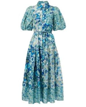 ALÉMAIS Sacha Floral Ramie Shirt Dress - Blue