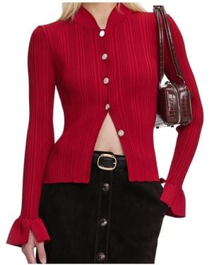 Self-Portrait Ribbed Button Cardigan - Red