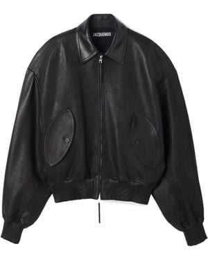 Jacquemus The Losange Leather Bomber Jacket - Black
